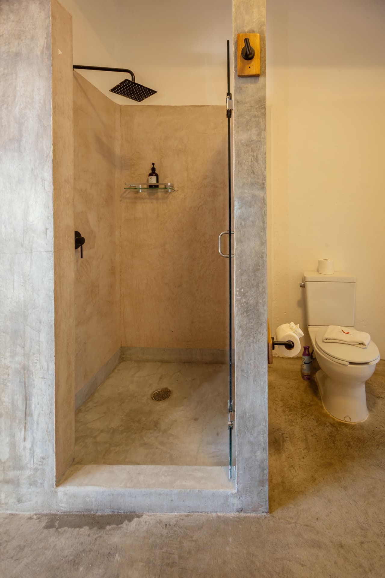 Baño de la habitación 203: regadera de lluvia con cancel de vidrio