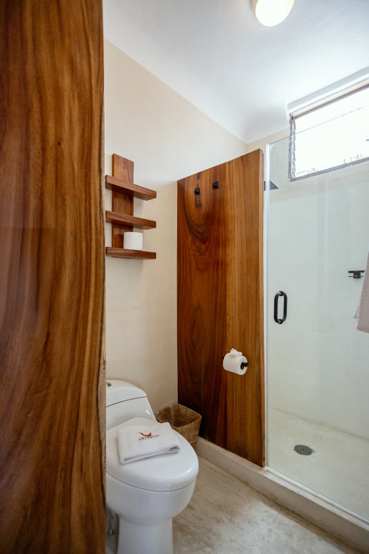 Baño de la habitación 202: regadera de lluvia con cancel de vidrio